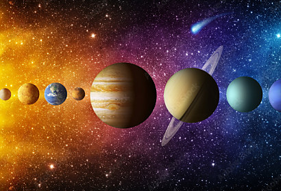 Fototapeta Planety sluneční soustavy, kometa, slunce a hvězda 193135491